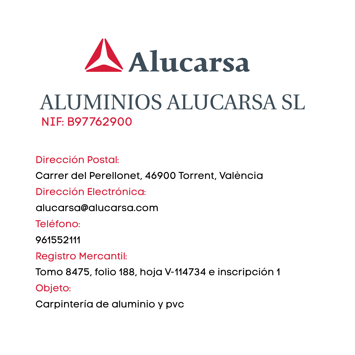 tarjeta datos ALUCARSA